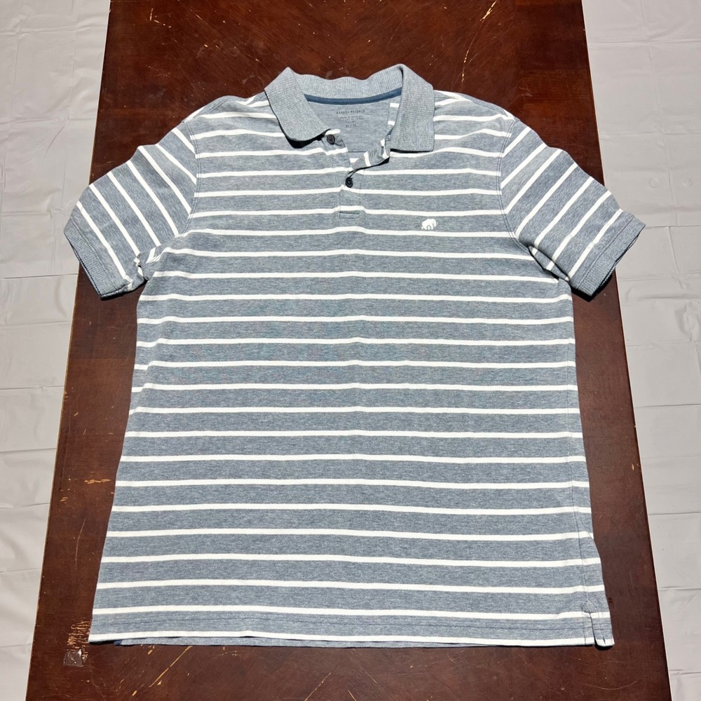 Banana Republic Mens XL Blue White Striped Cotton Pique Polo Elephant Logo Shirt